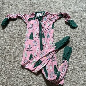 Little Sleepies Zippy Footie Pink Trees 12-18MOS
